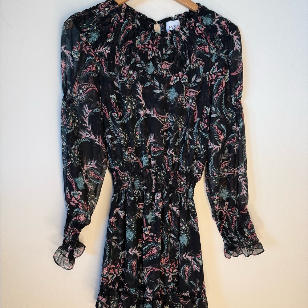 MISA Loss Angeles Pink & Green Floral Cocktail Dress